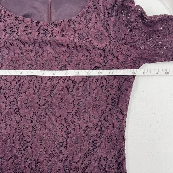 Dana Buchman Wine Colored Lace Lined Long Sleeve Mini Zip Back Scoop Neck Dress - Picture 7 of 10